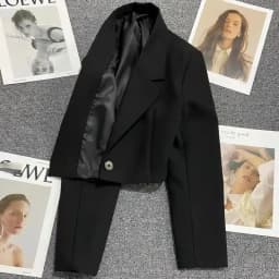 Smvp Black Cropped Blazers Woman Trend 2024 New All-match Notched Collar Crop Jacket Women Korean Chic Single Button Suit Coat