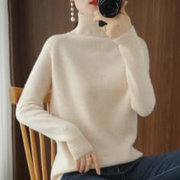 Autumn Winter Mock-Neck Merino Wool Pullover Basic Casual Cashmere Sweater Comfort Womes Raglan Sleeve Clothing Tops