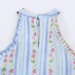 BSAY Vintage Floral Striped Halter Dress Ladies Ruffle Trim Keyhole Tie Front Sleeveless Flared Mini Dress Beach Holiday Outfit