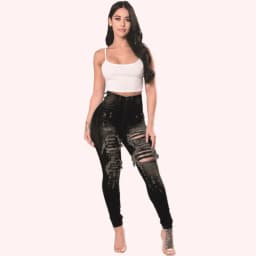 HOLE Denim Women 2026 High Waist Ripped Jeans for Women Skinny Black Pockets Jeans Woman Elastic Slim Jean Female Femme Pants