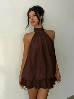 Women's Halter Neck Dress, Backless Tie-Front Chiffon Sheer Mini Skirt, Fashionable Sexy Y2K Vintage Cute Party Birthday Dress