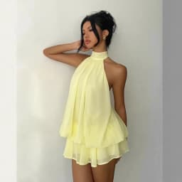 Women's Halter Neck Dress, Backless Tie-Front Chiffon Sheer Mini Skirt, Fashionable Sexy Y2K Vintage Cute Party Birthday Dress