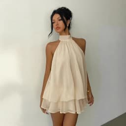 Women's Halter Neck Dress, Backless Tie-Front Chiffon Sheer Mini Skirt, Fashionable Sexy Y2K Vintage Cute Party Birthday Dress