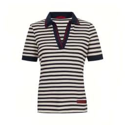 CHCH Fashion Stripe Knitted Polo Neck T Shirt For Women Soft Chic Short Sleeve Casual Pullovers 2025 Summer New Lady Street Tops