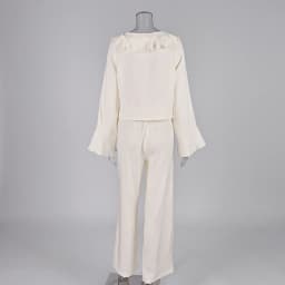 Linad Casual Loose Apricot Outfits Fashion Ruffles Flare Sleeve Blouse With High Waist Pant 2 Piece Sets Summer Long Pants Suits