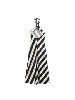 TFMLN Chic Women Striped Backless Dress Sexy Halter Sleeveless Lace Up Beach Long Dress Summer Holiday Party Dress 2026 New