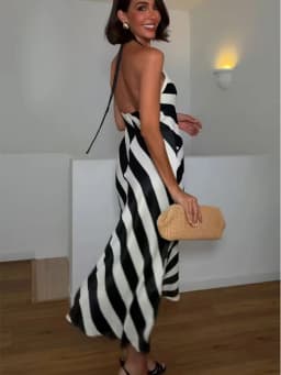 TFMLN Chic Women Striped Backless Dress Sexy Halter Sleeveless Lace Up Beach Long Dress Summer Holiday Party Dress 2026 New