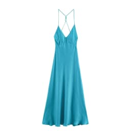 BSAY 2026 Women Fashion Satin Spaghetti Strap Maxi Dress V‑Neck Back Beaded Tassel Halter Sleeveless Long Evening Party Dress