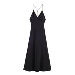 BSAY 2026 Women Fashion Satin Spaghetti Strap Maxi Dress V‑Neck Back Beaded Tassel Halter Sleeveless Long Evening Party Dress