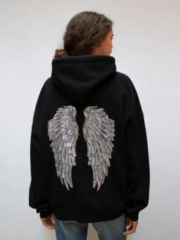 Sequin Angel's Wings Hoodies Women Chic Loose Long Sleeve Pullovers Top Slim Yoga Pant Set 2025 New Casual Lady Two Piece Sets