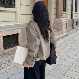 Women Relaxed Fit Short Utility Trench Jacket High Funnel Neck Epaulet Design Double Breasted Cropped Coat Commuter Outerwear