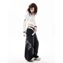 YIBASHU Women Vintage Embroidery Y2K Baggy Jeans Female High Waist 2000s Wide Leg Denim Pants American Retro Harajuku Trouser