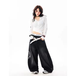 YIBASHU Women Vintage Embroidery Y2K Baggy Jeans Female High Waist 2000s Wide Leg Denim Pants American Retro Harajuku Trouser