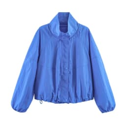 Women's Jacket 2026 Autumn New Style Blue Long-Sleeve Pleated Drawstring Decorative Nylon Loose Jacket Casual Fashion Versatile