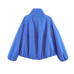 Women's Jacket 2026 Autumn New Style Blue Long-Sleeve Pleated Drawstring Decorative Nylon Loose Jacket Casual Fashion Versatile