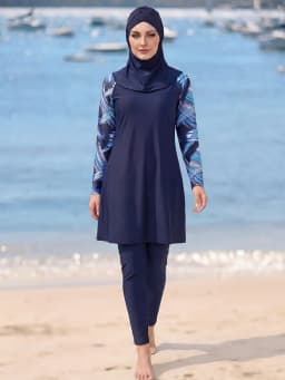 3PCS/set UV Protection Burkini for Women, Long Sleeve Printed Islamic Modest Swimsuit , Breathable Quick-Drying Muslim Beachwear