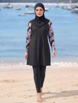 3PCS/set UV Protection Burkini for Women, Long Sleeve Printed Islamic Modest Swimsuit , Breathable Quick-Drying Muslim Beachwear