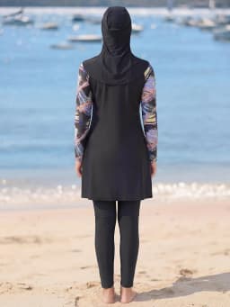 3PCS/set UV Protection Burkini for Women, Long Sleeve Printed Islamic Modest Swimsuit , Breathable Quick-Drying Muslim Beachwear