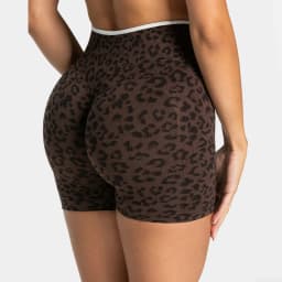 Summer Women's Seamless Leopard Print Sports Shorts White Border Contrasting High Waist Leggings Gym Yoga Exercise Sports Shorts