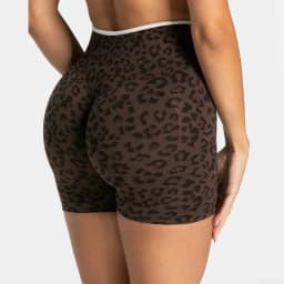 Summer Women's Seamless Leopard Print Sports Shorts White Border Contrasting High Waist Leggings Gym Yoga Exercise Sports Shorts