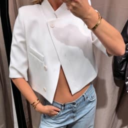 HXAO Asymmetric Crop White Blazer Woman Summer 2026 Office Wear Woman Elegant Button Short Sleeve Outerwear Fashion Suit Jacket