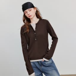 TOYOUTH Women Knitted Shirt 2025 Autumn New Retro Color Contrast Splicing Fake Two Piece Pullover Bottom Tops