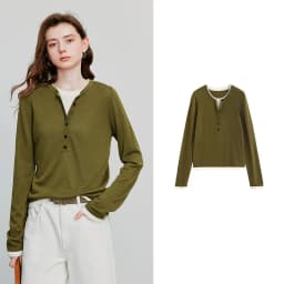 TOYOUTH Women Knitted Shirt 2025 Autumn New Retro Color Contrast Splicing Fake Two Piece Pullover Bottom Tops