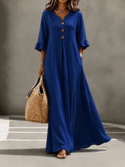 Plus Size European and American Cross-border Autumn and Winter Solid Color Women's V-neck Long Dress Fashionable Elegant Dress