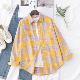 2025 Spring Loose Casual Womens Plaid Shirt Fresh College Style Long Sleeve Blouses And Tops Female Flannel Checked Clothes