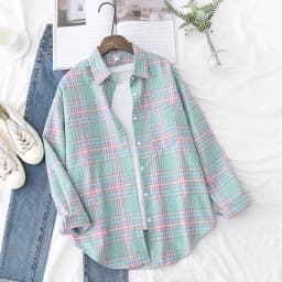 2025 Spring Loose Casual Womens Plaid Shirt Fresh College Style Long Sleeve Blouses And Tops Female Flannel Checked Clothes