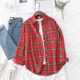 2025 Spring Loose Casual Womens Plaid Shirt Fresh College Style Long Sleeve Blouses And Tops Female Flannel Checked Clothes