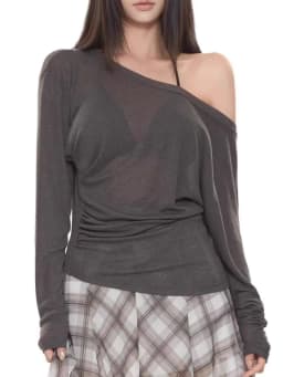 See Through Long Sleeve Oversize T Shirt Women Sexy Back Bandage Off Shoulder Top Female Basic Long Tees Korean Chic Lady New
