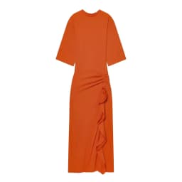 2026 New Ruffle Pleated Women's Dress Elegant and Fashionable Solid Color Round Neck Long Sleeve Women's Elegant Long Dress