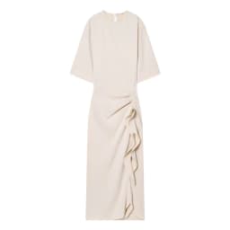 2026 New Ruffle Pleated Women's Dress Elegant and Fashionable Solid Color Round Neck Long Sleeve Women's Elegant Long Dress