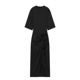 2026 New Ruffle Pleated Women's Dress Elegant and Fashionable Solid Color Round Neck Long Sleeve Women's Elegant Long Dress