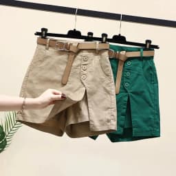2025 New Chic Shorts Women Belt Korean Solid Buttons Side Slit A-line Streetwear Fashion Skirts Chic Harajuku Summer Loose Pants