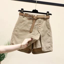 2025 New Chic Shorts Women Belt Korean Solid Buttons Side Slit A-line Streetwear Fashion Skirts Chic Harajuku Summer Loose Pants