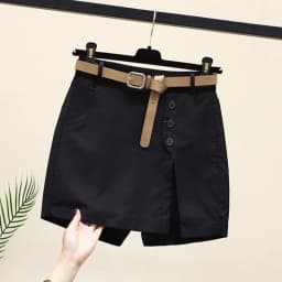 2025 New Chic Shorts Women Belt Korean Solid Buttons Side Slit A-line Streetwear Fashion Skirts Chic Harajuku Summer Loose Pants