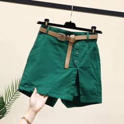 2025 New Chic Shorts Women Belt Korean Solid Buttons Side Slit A-line Streetwear Fashion Skirts Chic Harajuku Summer Loose Pants