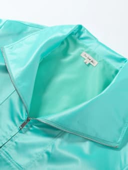 Fashion Shiny Fabric Jacket High Stand Collar Oversized Puff Sleeve Drawstring Cropped Hem 2026 Autumn Daily Lady Sweet Jackets
