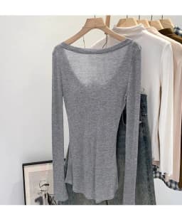 Summer Women's T-Shirt Deep U-Neck Basic High Elasticity See-through Slim Long Sleeve T-Shirts Breathable Streetwear Female Top