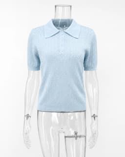 Tornova Short Sleeve Knitted T shirt Woman Summer Casual Loose Lapel Solid Ins Hot Tops Pullover Female Sweater T shirt Outwear