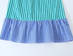 BSAY 2026 New Holiday Fresh Women Striped Tie Shoulder Midi Dress Elastic Shirred Top Contrast Ruffle Hem Flowy Summer Dress