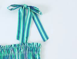 BSAY 2026 New Holiday Fresh Women Striped Tie Shoulder Midi Dress Elastic Shirred Top Contrast Ruffle Hem Flowy Summer Dress