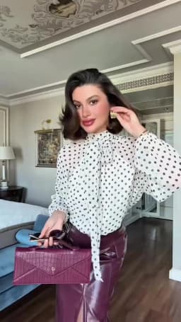 Women Polka Dot Print Blouse Casual High Collar Long Sleeve Lady Top Simple Women's Blouse Female Shirts & Blouses