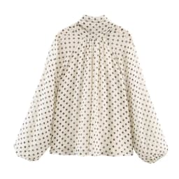 Women Polka Dot Print Blouse Casual High Collar Long Sleeve Lady Top Simple Women's Blouse Female Shirts & Blouses