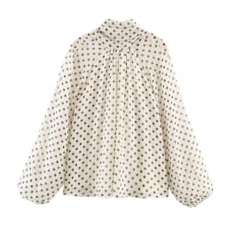 Women Polka Dot Print Blouse Casual High Collar Long Sleeve Lady Top Simple Women's Blouse Female Shirts & Blouses