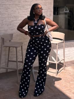 Nibber 2 Piece Set Woman Polka Dot Print Halter Off Shoulder Backless Tank Tops+Skinny Peach Hip Long Pants Sexy Fashion Suits