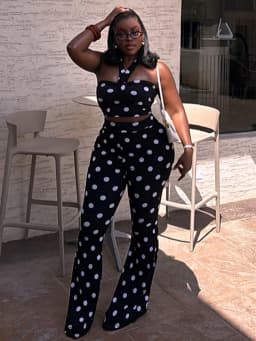 Nibber 2 Piece Set Woman Polka Dot Print Halter Off Shoulder Backless Tank Tops+Skinny Peach Hip Long Pants Sexy Fashion Suits