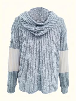 Women's Casual Color Block Hoodie Drawstring Zipper Jacket Streetwear Style with Pockets